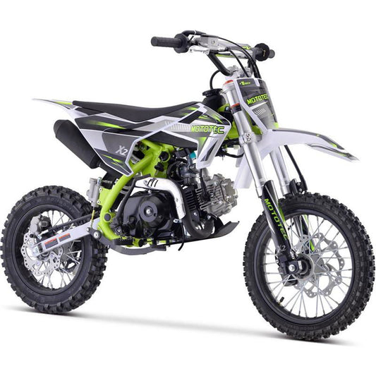 X2 110cc 4-Stroke Gas Dirt Bike, 4-Speed Semi Automatic Electric Start Green (14/12) - Powersports Warehouse