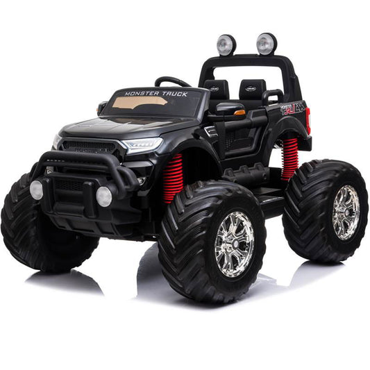 Monster Truck 4x4 Kids Go Kart, 4 Motors, Parental Remote Control 12v (2.4ghz RC) Bluetooth, SD MP3 Black - Powersports Warehouse