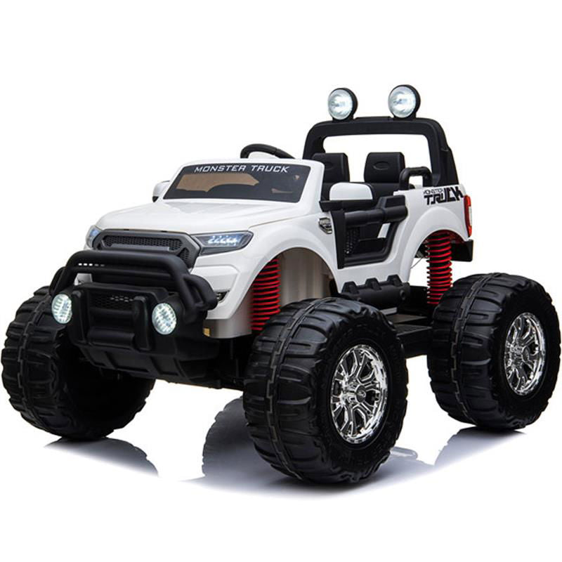 Monster Truck 4x4 Kids Go Kart, 4 Motors, Parental Remote Control 12v (2.4ghz RC) Bluetooth, SD MP3 White - Powersports Warehouse