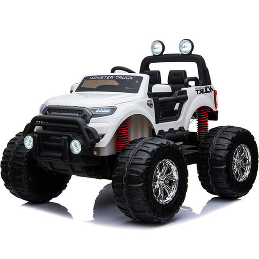 Monster Truck 4x4 Kids Go Kart, 4 Motors, Parental Remote Control 12v (2.4ghz RC) Bluetooth, SD MP3 White - Powersports Warehouse